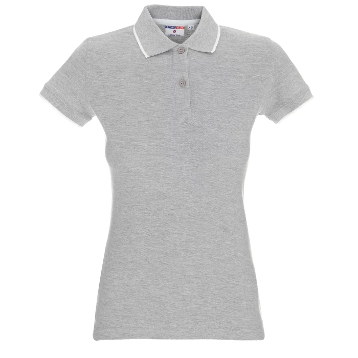 Koszulka Polo Promostars Ladies Line - jasnoszary melanż z białym wykończeniem