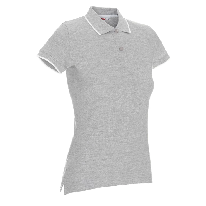 Koszulka Polo damska Promostars Ladies Line - jasnoszary melanż z białym wykończeniem