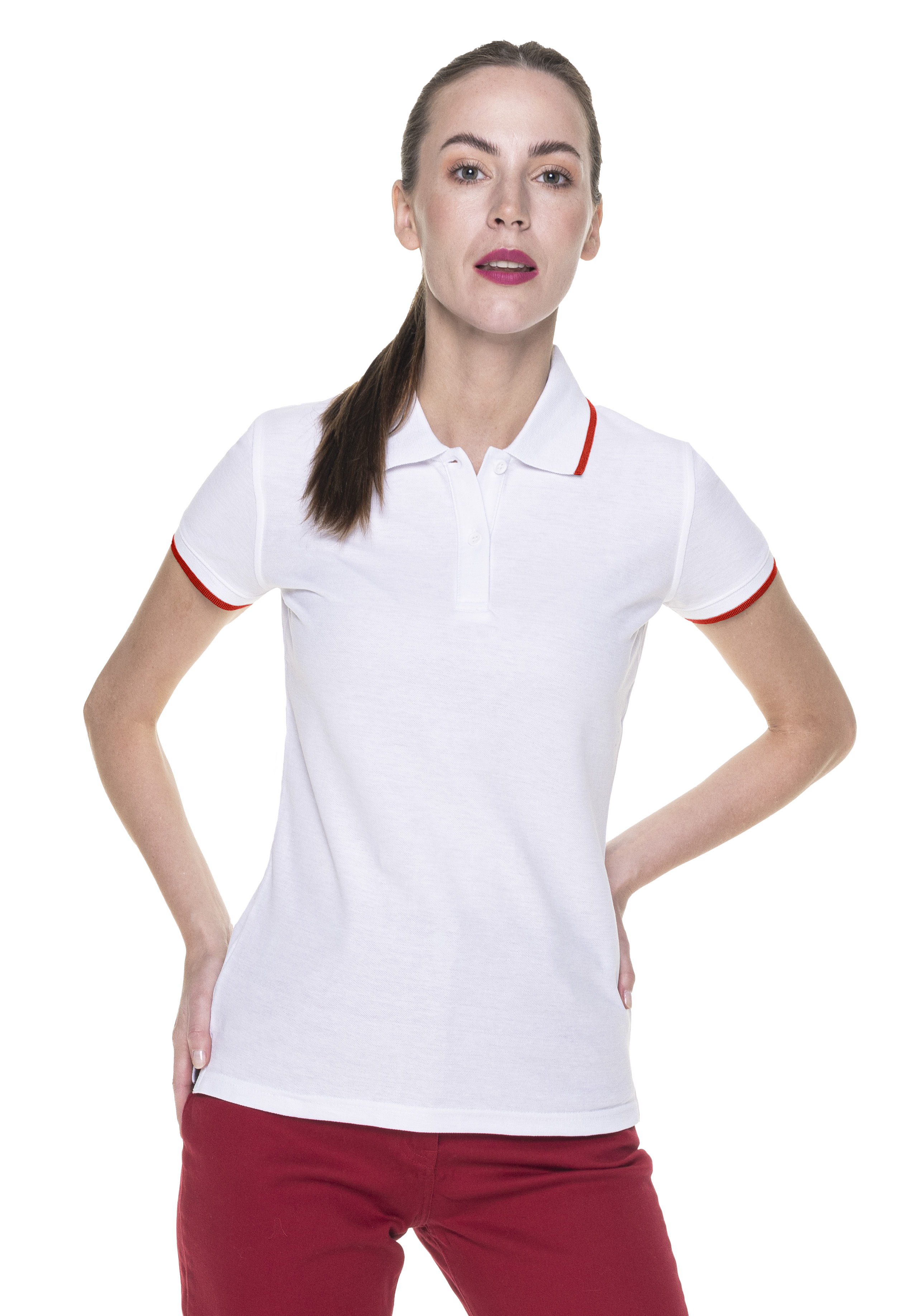 Koszulka Polo Promostars Ladies Line - biała z czerwonym wykończeniem