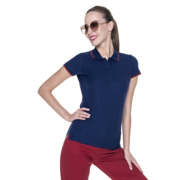 Koszulka Polo Promostars Ladies Line - granatowa z czerwonym wykończeniem