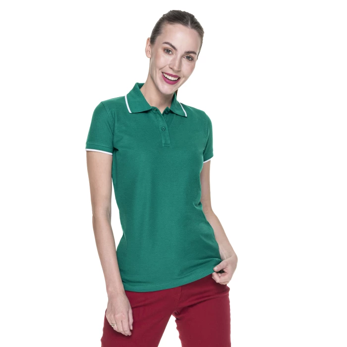 Koszulka Polo Promostars Ladies Line - zielona z białym wykończeniem