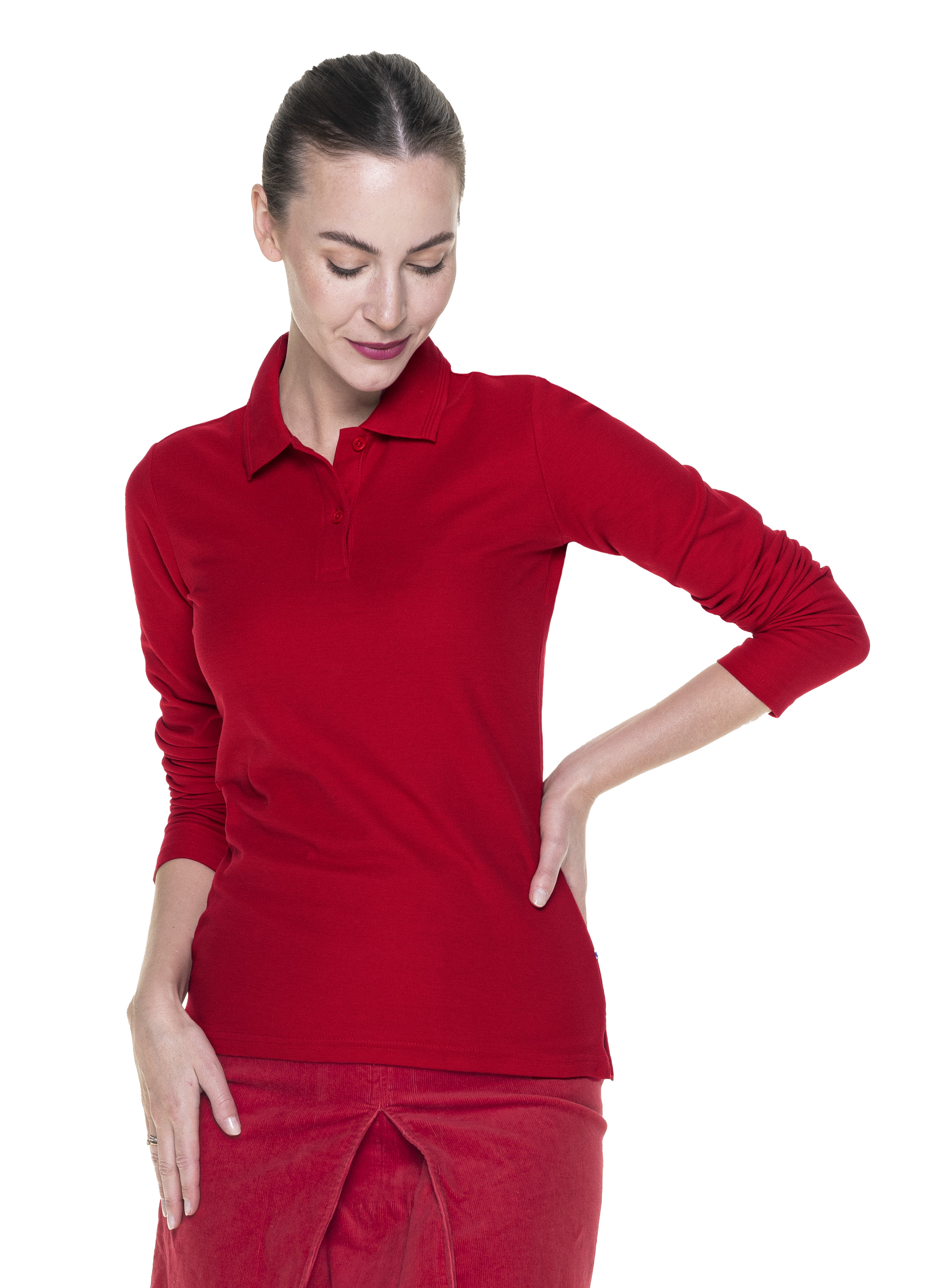 Koszulka Polo Promostars Ladies Long Cotton - czerwony
