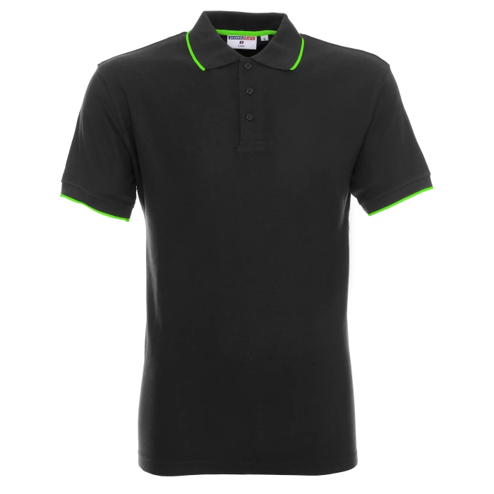 Koszulka Polo Promostars Line - szara z fluo zielonym wykończeniem